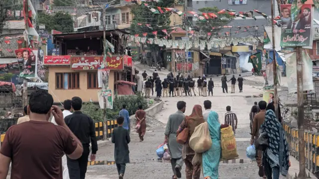 Security forces patrol during clashes in Muzaffarabad, Pakistan-administered Kashmir, 31 July 2026